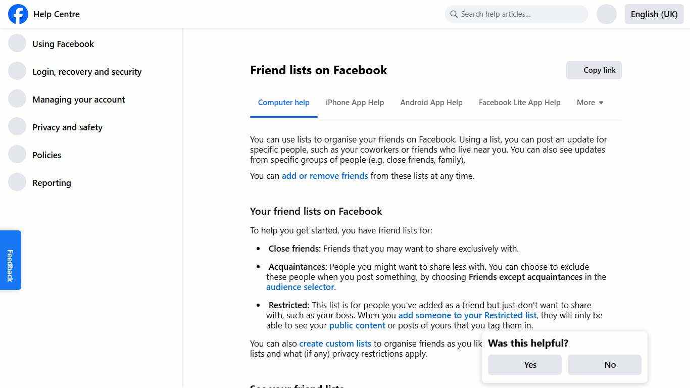 Friend lists on Facebook | Facebook Help Centre